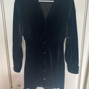 Zara Black Velvet Long-Sleeve Button Dress